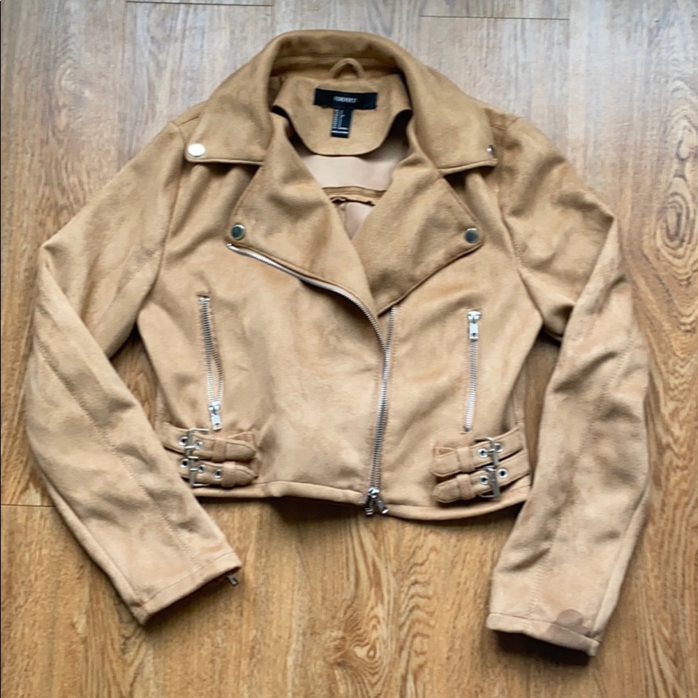 Faux Suede Camel Moto Jacket